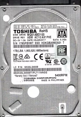 MQ01ABD100 ABM AC10/AX1P6E HDKGB20MEA01 T JAN 2017 Toshiba 1TB • £189.17