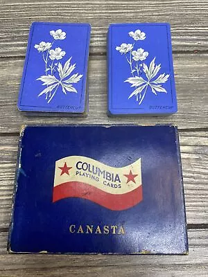 Vintage Columbia Playing Cards Canasta Deck Blue White Buttercup Flowers  • $11