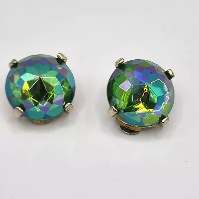 Vintage Clip On Earrings Signed Zentall Green Faceted  • $22.99