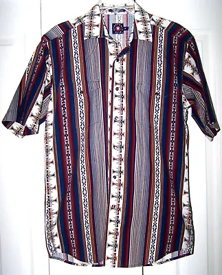 Vintage Panhandle Slim Button Up Shirt Pearl Snap Aztec Western Short Sleeve Med • $15.99