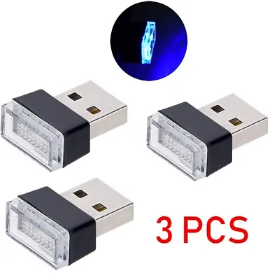 $4.99 • Buy Mini 3x Blue LED USB Car Interior Light Neon Atmosphere Ambient Lamp Accessories