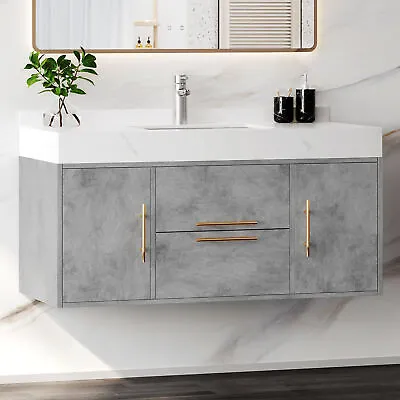 Modern 39  Bathroom Vanity Single Basin Floating Sintered Stone Storage Cabinet • $395.24