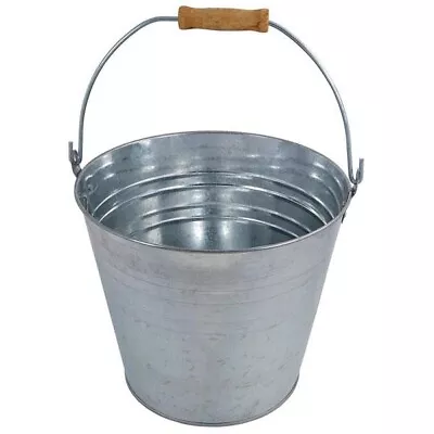 12L Large Steel Heavy Duty Galvanised Bucket Wooden Handle Universal Use CT4127 • £9.20
