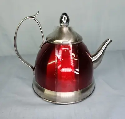 Metallic Red Stainless Teapot Tea Kettle W/Infuser Basket Stainless CreativeHome • $16.69