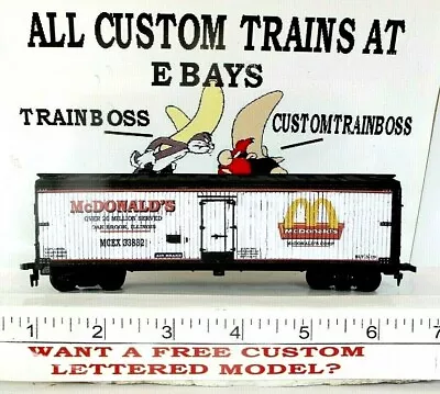 HO SCALE CUSTOM LETTERED  McDONALDS BURGERS REEFER. LOT PG 2 AVAIL IN O SCALE • $33.99