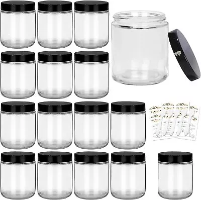 8 Oz Clear Glass Jars With Plastic Lids - 15 Pack 240ml Round Empty Clear  • $33.75