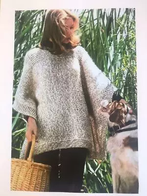 Laminated Knitting Pattern Easy Knit All In One Piece Chunky Yarn Poncho Tabard  • £1.89