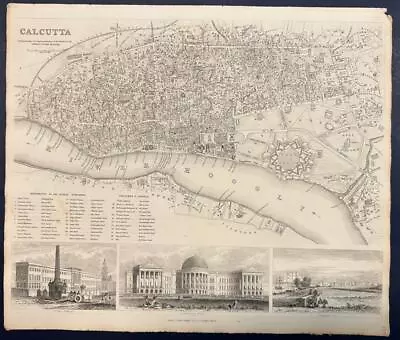 Kolkata India 1844 S.d.u.k. Unusual Antique Original Steel Engraved City Map • $20.50