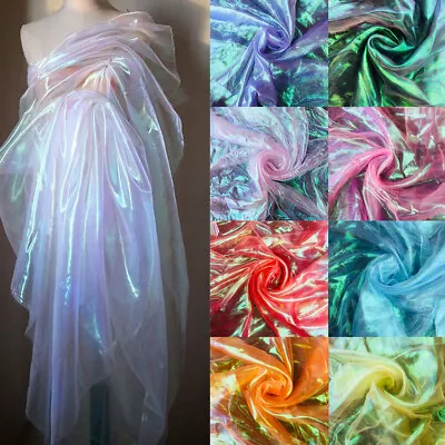 Iridescent Laser Shiny Mesh Fabric Tulle Translucence Dress Sewing Craft 1mx1.5m • £3.95