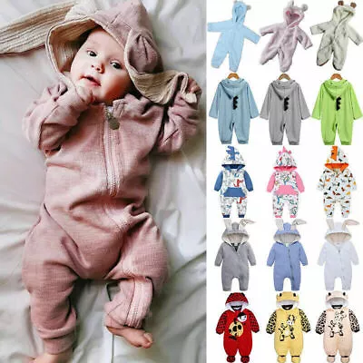 Newborn Boys Girls Bunny Hooded Romper Pajamas Jumpsuit Casual Outfits Clothes • $22.67