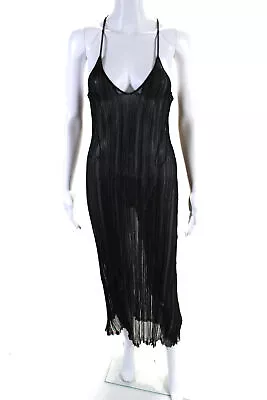 Zara Womens Spaghetti Strap Scoop Neck Mesh Midi Slip Dress Black Size Large • $42.69