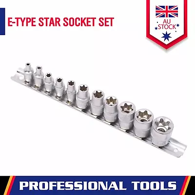 $18.99 • Buy 11-Piece Female Torx Star Socket Set External E Type E4-E20 3/8  1/4  Drive Rail