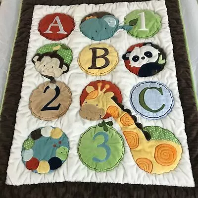 ABC123 Baby Blanket Boy Girl Throw Blanket Appliqué Giraffe Panda Monkey Crib • $19.99