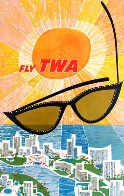 Miami Florida Fly TWA (Trans World Airlines) Vintage Travel Poster • $18