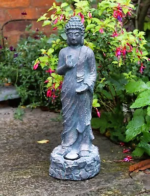 Garden Ornament Solar Buddha  Standing Stone Effect Outdoor Indoor Statue 58cm • £22.95