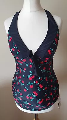 TU Womens Maternity Swim Tankini Top Size 8 Black Red Cherry TOP ONLY • £6.99