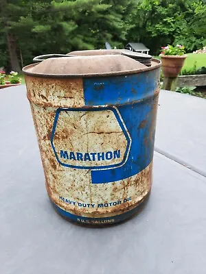 Vintage Marathon Heavy Duty Motor Oil Gas 5 Gallon Can • $37.99