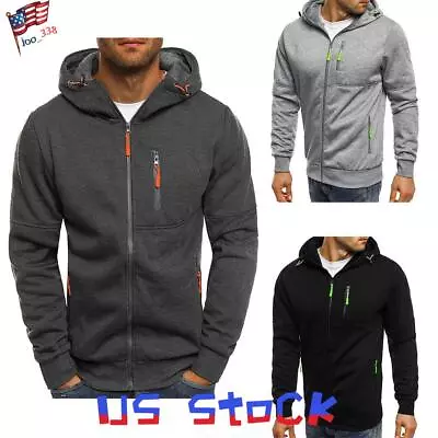 Mens Winter Hooded Jacket Coat Sweatshirt Zip Up Hoodie Sport Jogger Outwear Top • $23.36