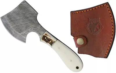 Marbles Hatchet 3  Damascus Steel Full Tang Axe Head White Smooth Bone Handle • $17.97