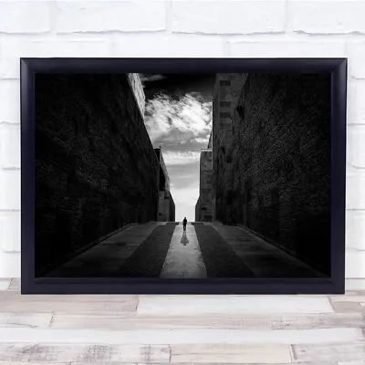 Black & White Architecture Street Man Walking Shadow Cloudy Wall Art Print • $32.31