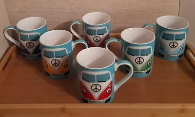 Set Of 6 VW Camper Van Tea / Coffee Mugs. Full Set All Colours. Free Tracked P&P • £23