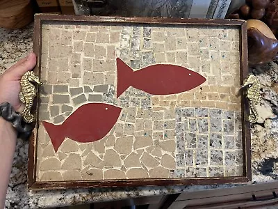 VTG Hand Made Serving Tray Mosaic Fish Nautical Theme Tile Mosaic Ooak Unique • $42