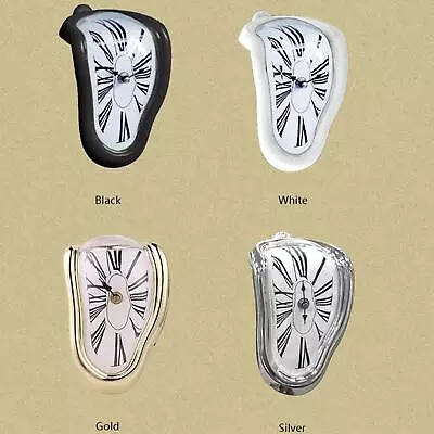 Melting Clock Gold & Silver & Black & White Clock Home Office Museum Art Craft • £10.39