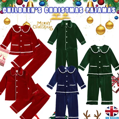 Kids Christmas Pyjamas Xmas Velvet Nightgown Bathrobe Baby Tops Pants Sleepwear • £6.23