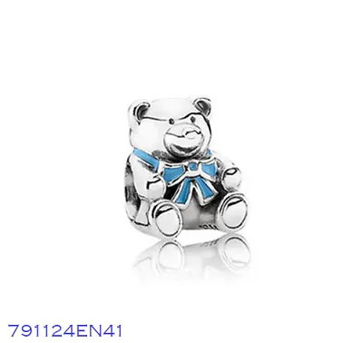 PANDORA Charm Sterling Silver ALE S925 TEDDY BOY BLUE BOW 791124EN41 . • $29.99