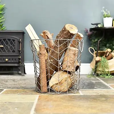 Medium Pewter Finish Wire Work Log Basket • £29