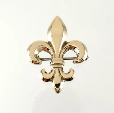 Vintage Symmetalic 14k Gold Filled & 925 Sterling Silver Fleur De Lis Brooch Pin • $52