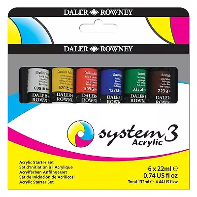 Daler-Rowney System3 22 Ml Acrylic Paint Starter Set 6 X Assorted Vibrant Colo • £9.95