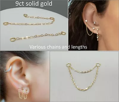 £17.50 • Buy Sparkly 9k 9ct Yellow Gold Chain Earring Jacket Fine Chain Multiple Studs Add On