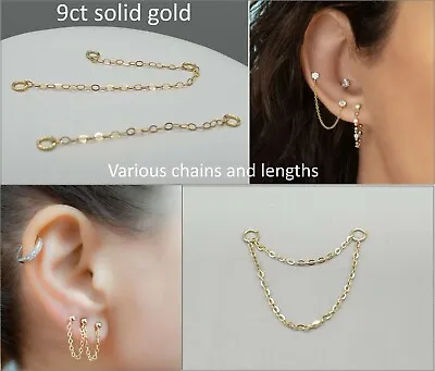 £11.52 • Buy Sparkly 9k 9ct Yellow Gold Fine Chain Earring Jacket Chain For Multiple Studs 
