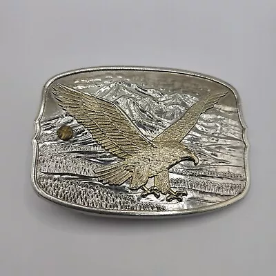 Patriotic Flying Eagle & Mountains Western Belt Buckle Silver & Gold Tone 3.5  • $7.99