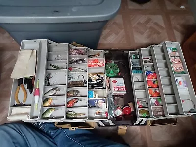Vintage Plano Tackle Box Full Of Vintage Fishing Lures And Accessories • $125