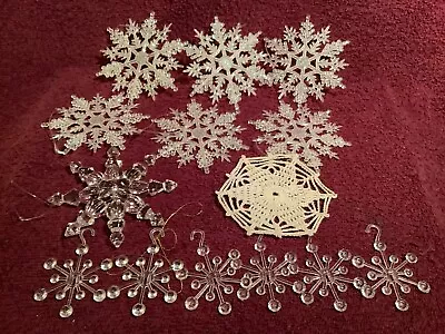 VTG Lot Of 14 Plastic Shiny Snowflakes Glitter Snowflakes Christmas Ornaments • $9.99