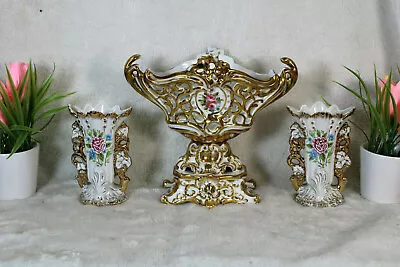 Antique Set Vieux Paris Porcelain Mantel Vases Centerpiece  • $280