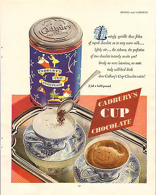 Original Large Colour Advert    Cadburys Cup Chocolate    1954 • $30.83
