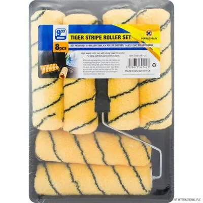 8pc Tiger Stripe Roller Set Tray Sleeves Painting Kit 229mm Decorating 9   • £12.99