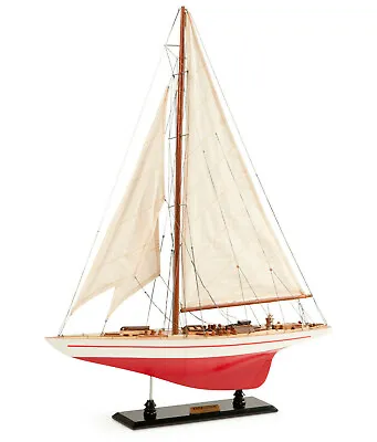 Endeavour Red White Yacht Wood Model 24  Americas Cup J Class Boat Sailboat • $218