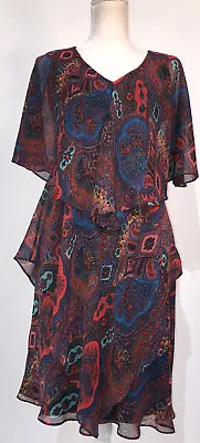 Vicky Tiel NWT Paisley Shift Dress Women’s Size Medium Split Sleeve Tiered Sheer • $19.99
