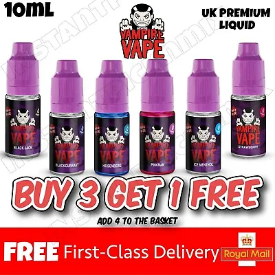 Vampire Vape 10ml E Liquid Vape Juice Flavour Liquid Shiot 3mg 6mg 12mg 18mg Hei • £2.99