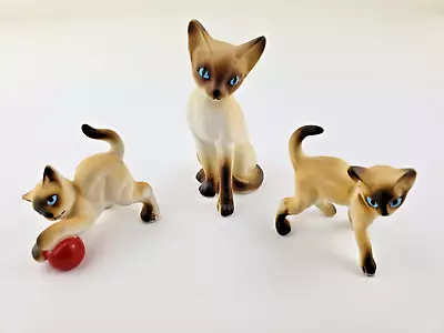 3 Piece Vintage Bone China Siamese Mother Cat & Baby Kitten Figurines-Free Ship • $24.99