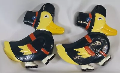 2 Vtg Chalkware Plaster Ducks In Coats Hats Shoes Plaster Nursery Wall Hang 4.25 • $16.99