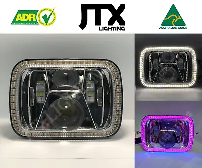 1 Pair Chrome LED JTX Headlights 5x7  White And Purple Halo Suits F250 • $569.25
