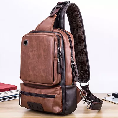 Men's Sling Backpack PU Leather Large Capacity Cross Body Bag Chest Shoulder Bag • $22.23