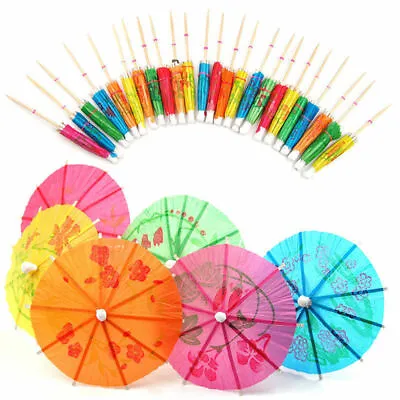 Cocktail Umbrella Hawaiian Summer Party Drinking Parasol Sticks Decoration Paper • £3.29