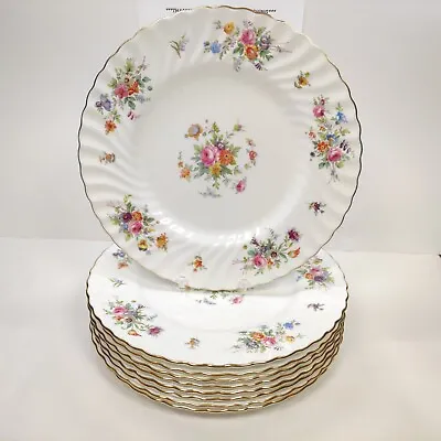 Vintage Minton Marlow Porcelain Dinner Plates Flowers Set Of 9 Piece. • $99