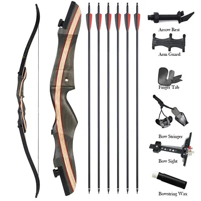 62  Archery Takedown Recurve Bow 20-50lbs Hunting Wooden Bow Target Arrows SET • $107.61